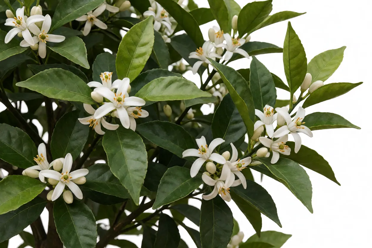 Laranjeira com flores de azahar brancas