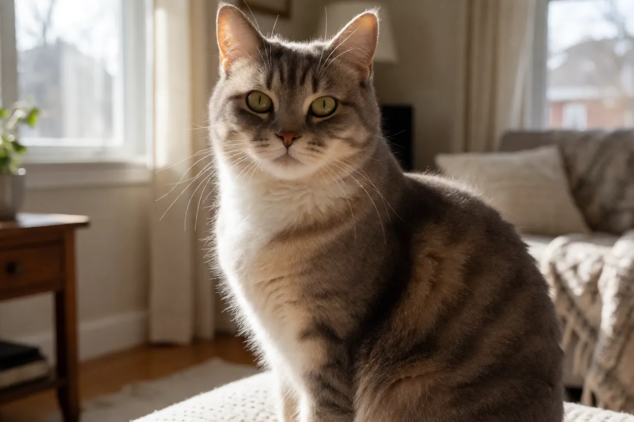 7 Curiosidades Sobre Gatos que Vão Surpreender Você Gato doméstico olhando diretamente para a câmera com expressão calma