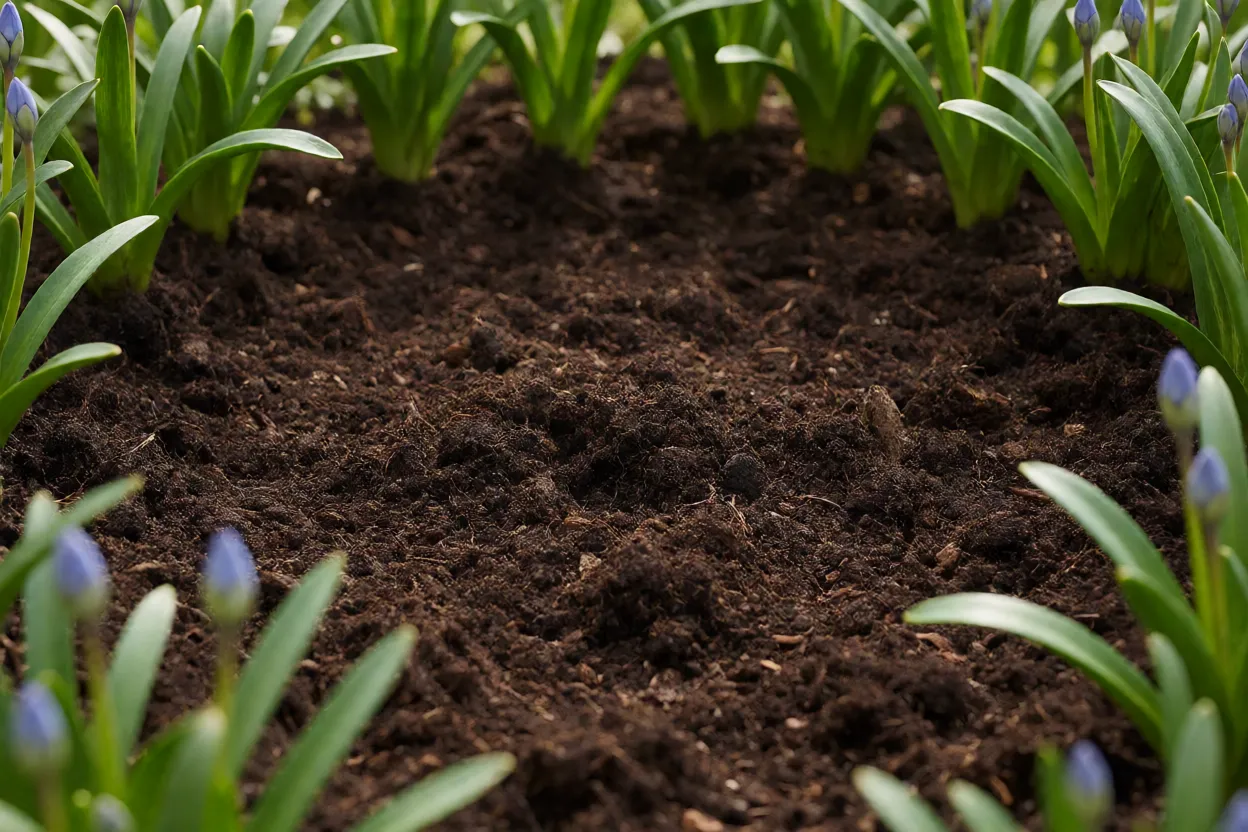 Preparo de solo para plantas de flores azuis
