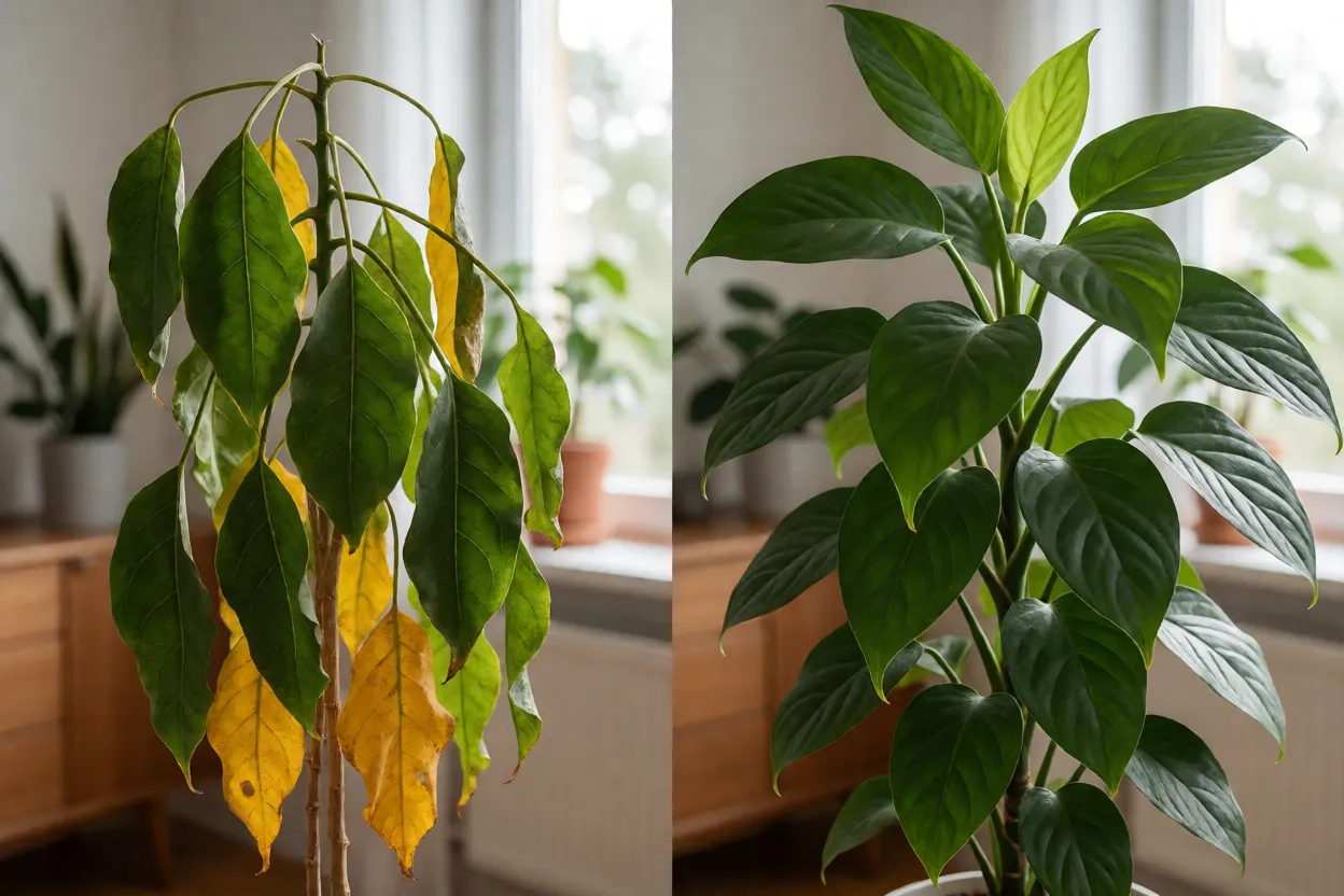 Comparativo entre planta dif&iacute;cil e planta f&aacute;cil de interior