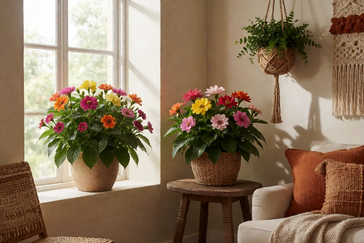 7 plantas floridas para interiores que vão alegrar sua casa Composições de plantas floridas em diferentes móveis da casa