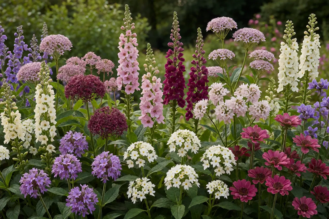 Cole&ccedil;&atilde;o de flores de jardim com diferentes formatos de infloresc&ecirc;ncia