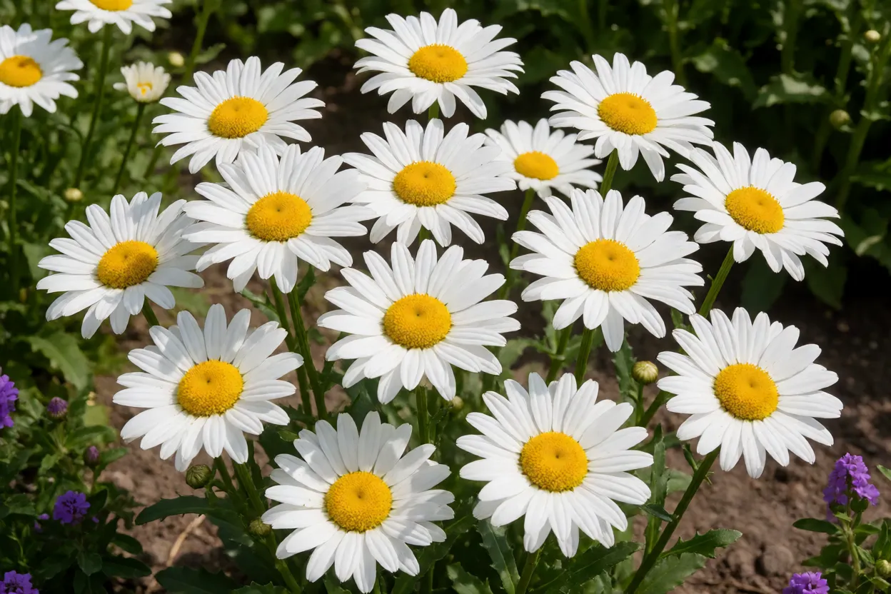 Margarida Leucanthemum vulgare com p&eacute;talas brancas e centro amarelo