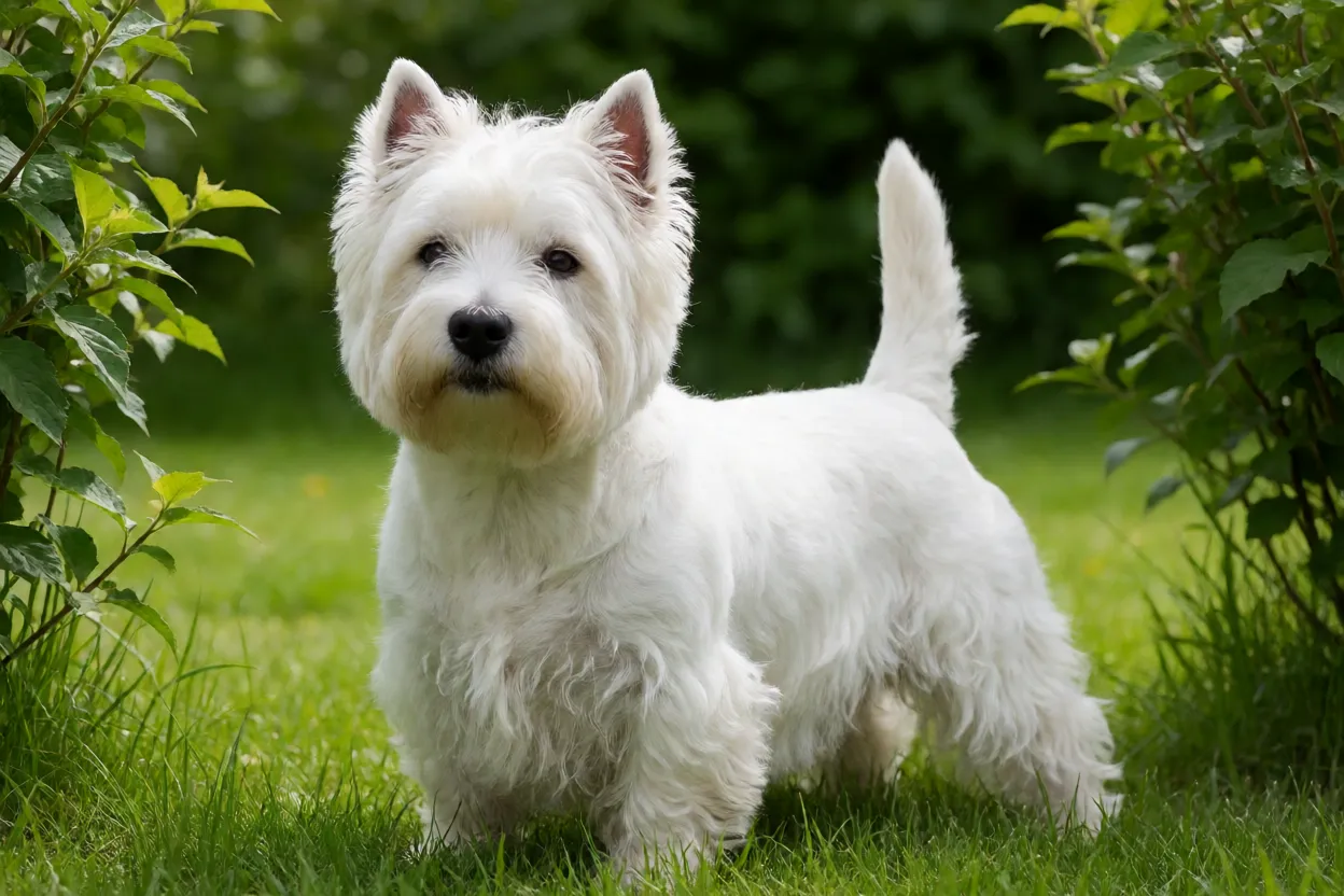 7 Raças de Cachorro Brancas que Chamam a Atenção West Highland White Terrier branco em área externa
