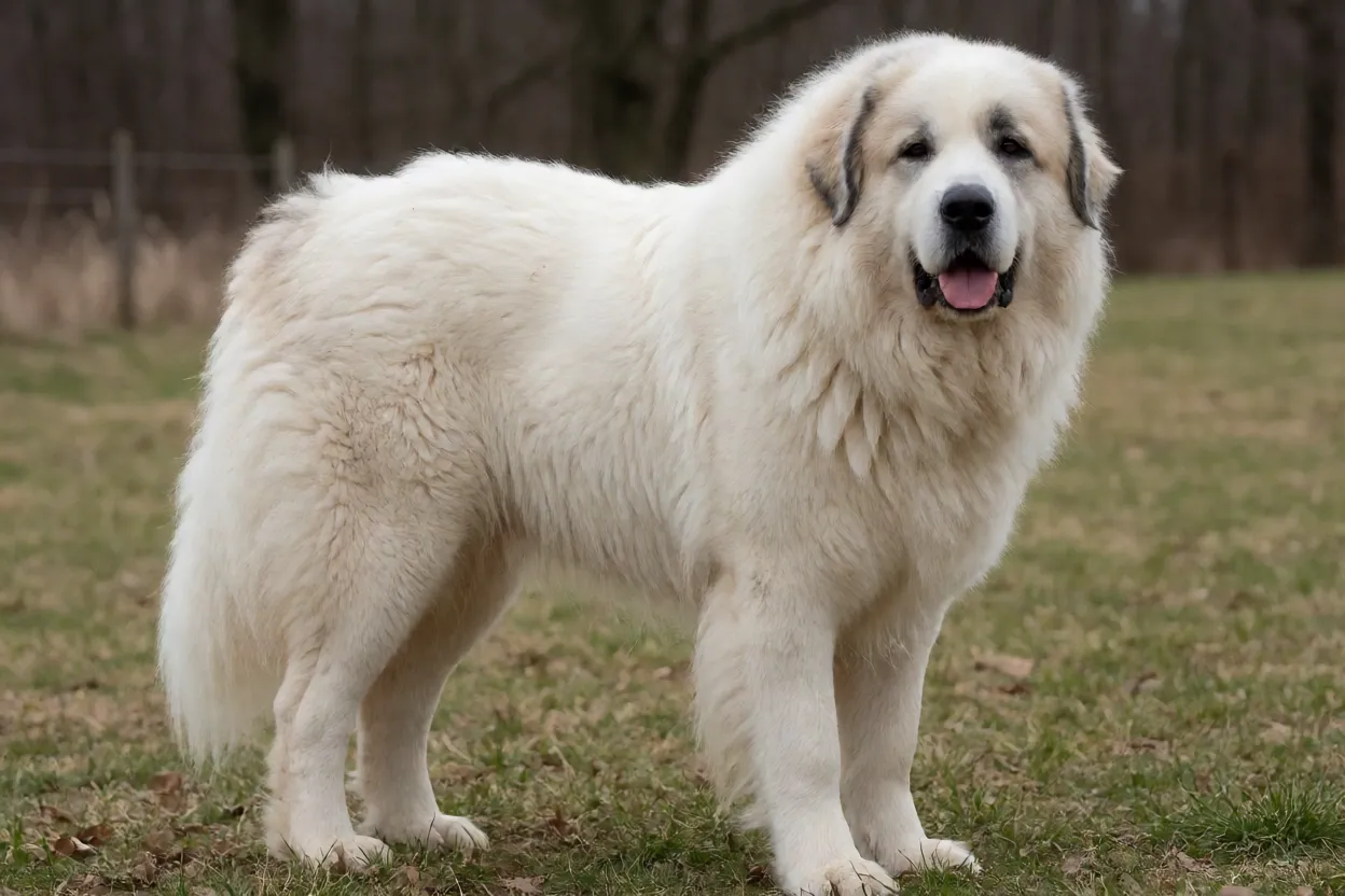7 Raças de Cachorro Brancas que Chamam a Atenção Grande Pirineus branco de grande porte em propriedade rural