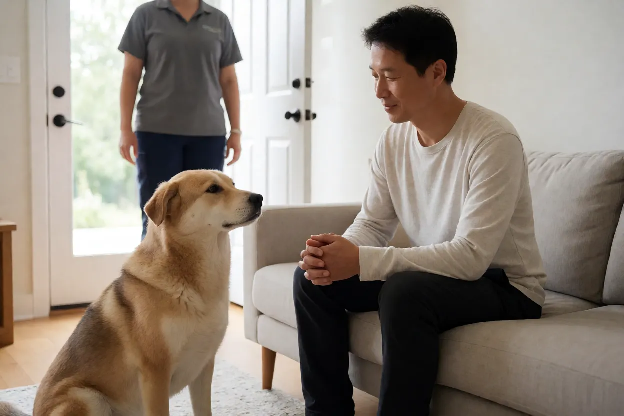 7 Raças de Cachorro Mais Adotadas em Abrigos e Como Cuidar Pessoa avaliando comportamento de cachorro antes da adoção
