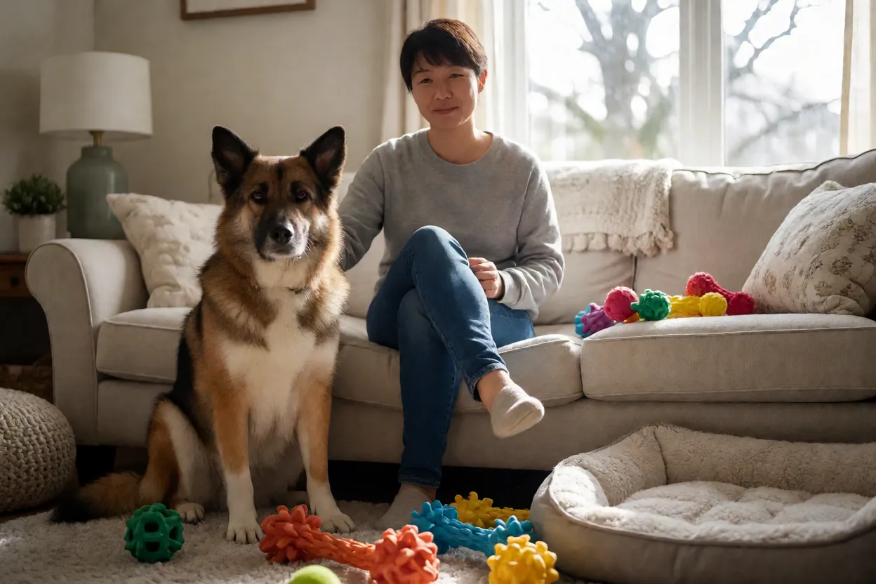 7 Raças de Cachorro Mais Adotadas em Abrigos e Como Cuidar Tutor ajudando cachorro recém-adotado a se adaptar à nova casa