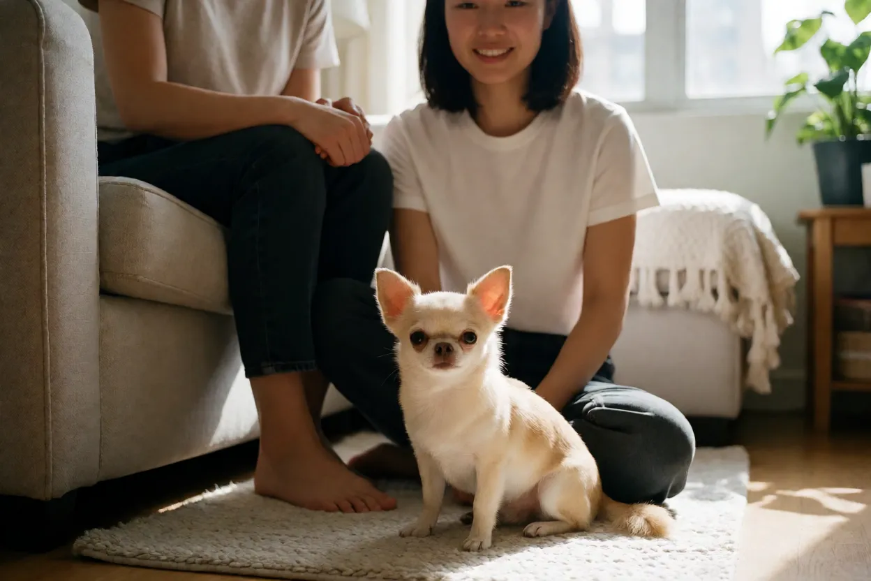 7 Raças de Cachorro Mais Adotadas em Abrigos e Como Cuidar Chihuahua adotado descansando no colo do tutor