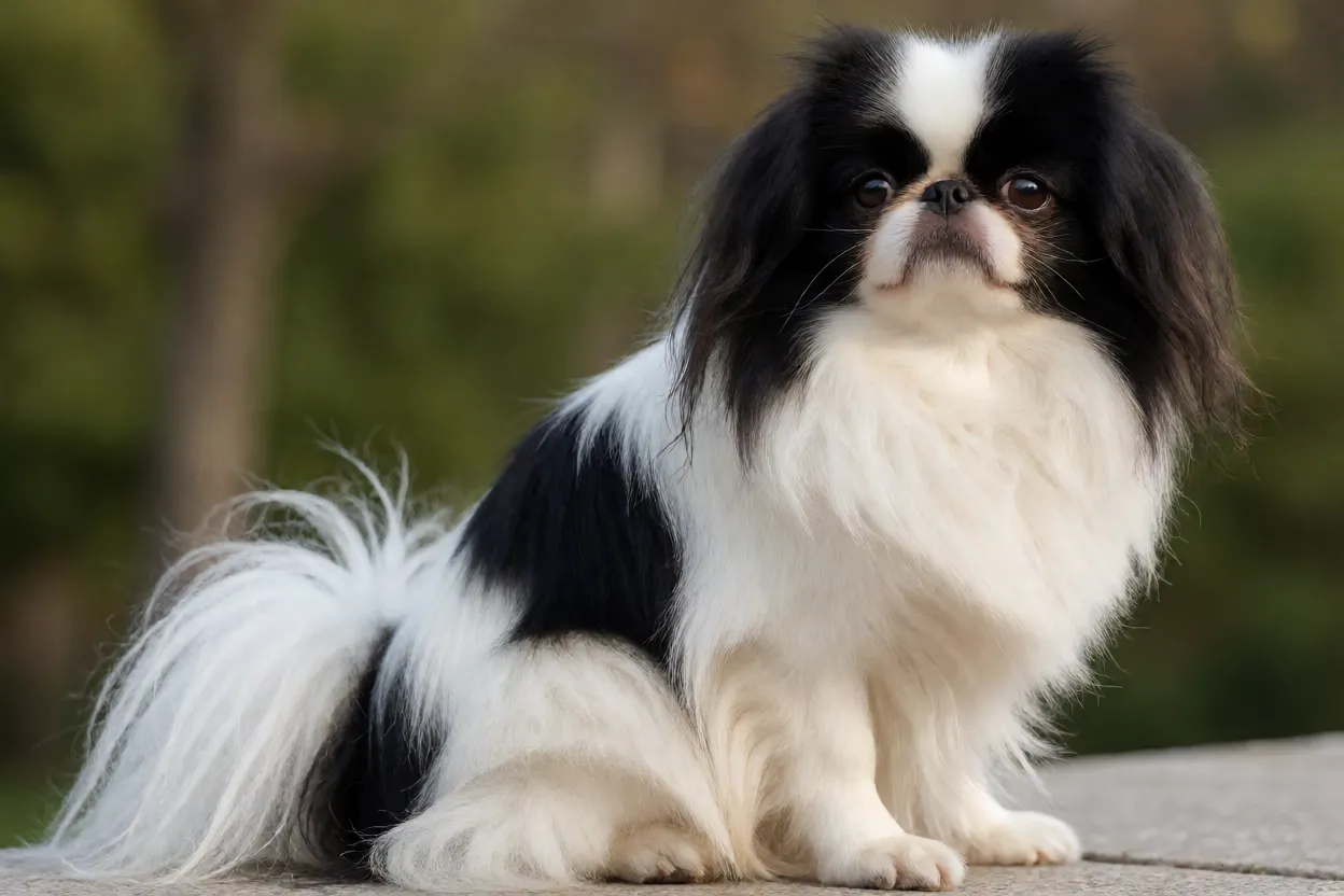 7 Raças de Cachorro Pequenas que Latem Pouco Japanese Chin de pelagem sedosa com expressão oriental