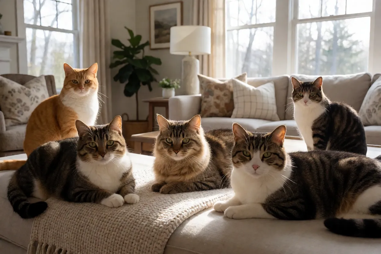 7 Raças de Gatos mais Calmas para Quem quer um Pet Tranquilo Diferentes gatos tranquilos representando perfis de tutores