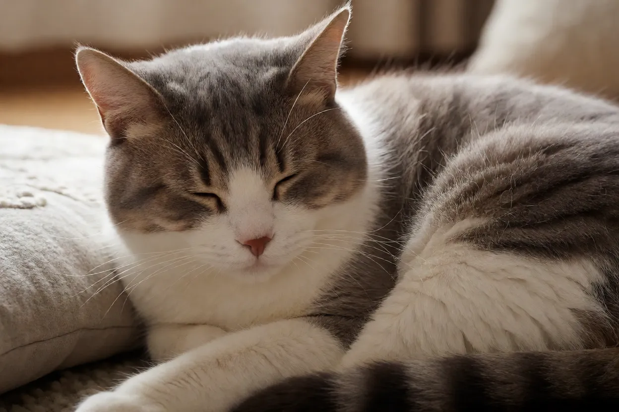 7 Raças de Gatos mais Calmas para Quem quer um Pet Tranquilo Gato tranquilo descansando em uma casa silenciosa