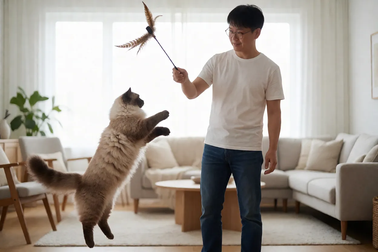 7 Raças de Gatos mais Falantes que Adoram Miar Gato brincando com vara interativa
