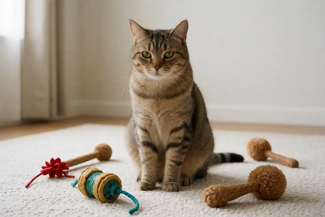 7 Raças de Gatos mais Inteligentes e Curiosas Gato entediado diante de brinquedos pouco estimulantes