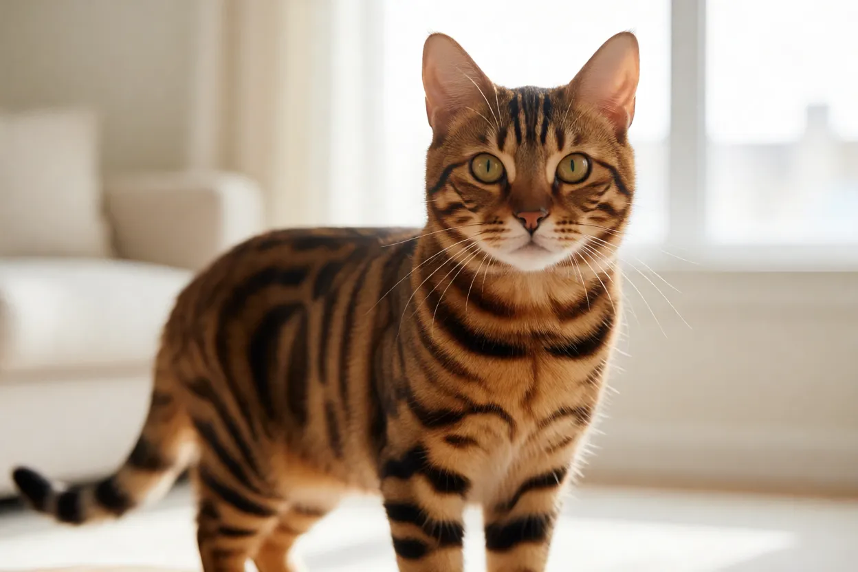 7 Raças de Gatos Raras que Muita Gente Não Sabe que Existe Gato Toyger com listras de tigre