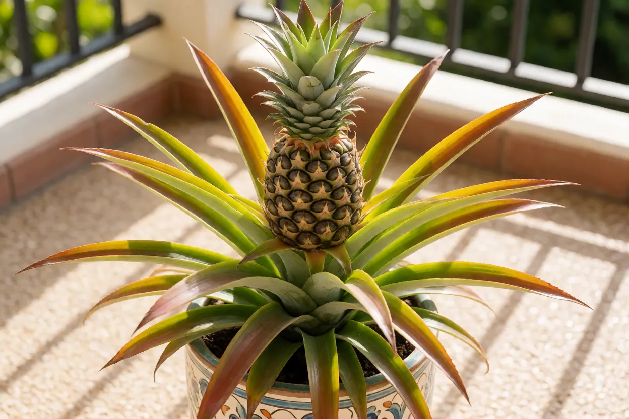 Abacaxi-ornamental: cores das folhas, características e como cultivar Abacaxi-ornamental saudável em vaso com folhas coloridas