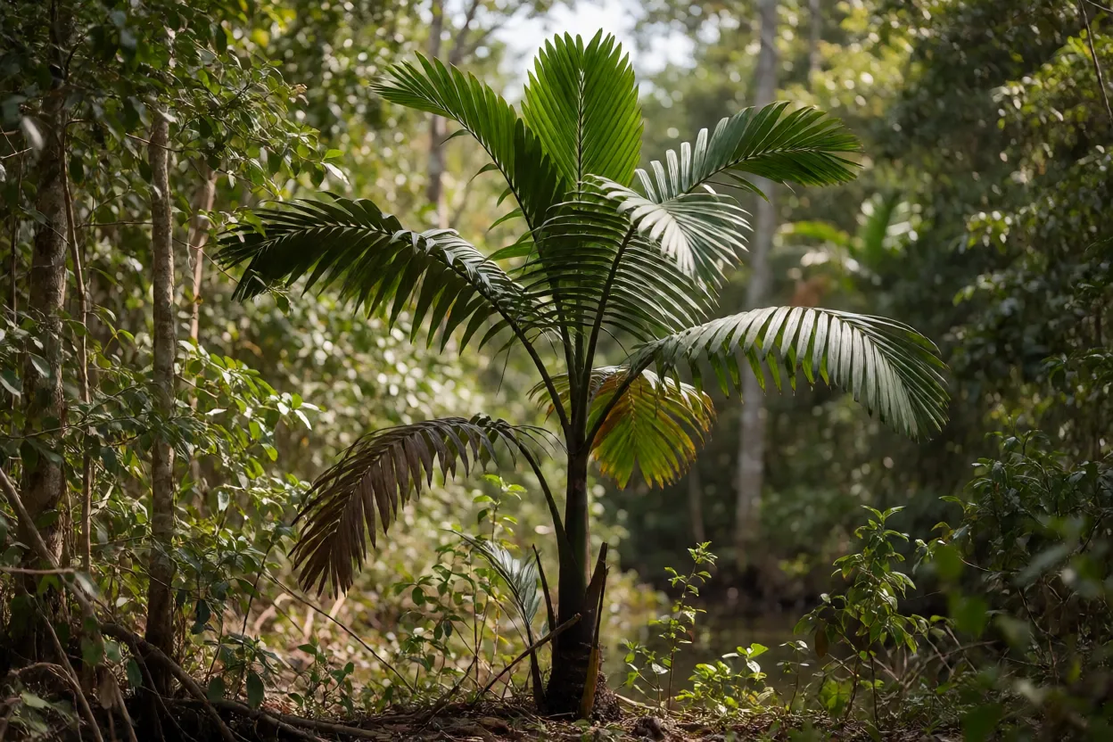 A&ccedil;aizal em v&aacute;rzea do estu&aacute;rio amaz&ocirc;nico com luz da manh&atilde;