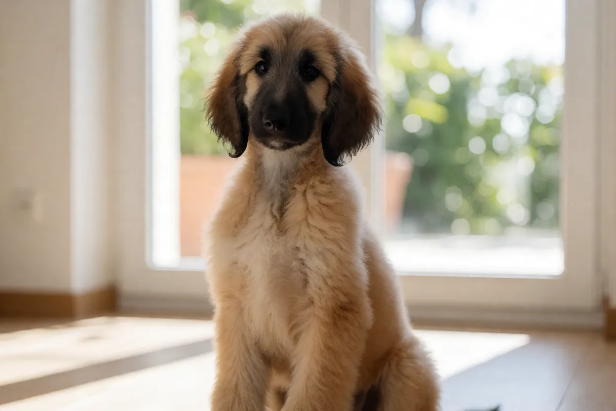 Filhote de Afghan Hound com pelagem curta inicial
