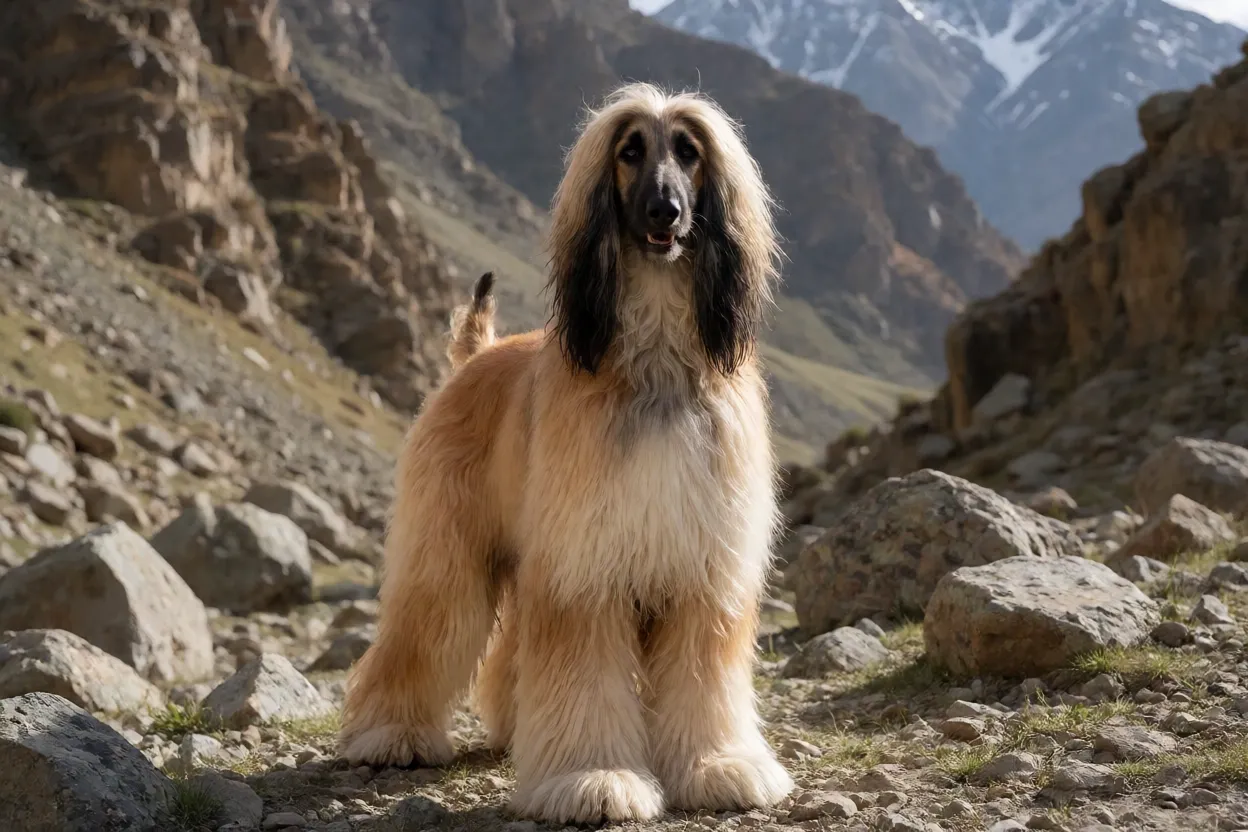Afghan Hound hist&oacute;rico mostrando origem montanhosa