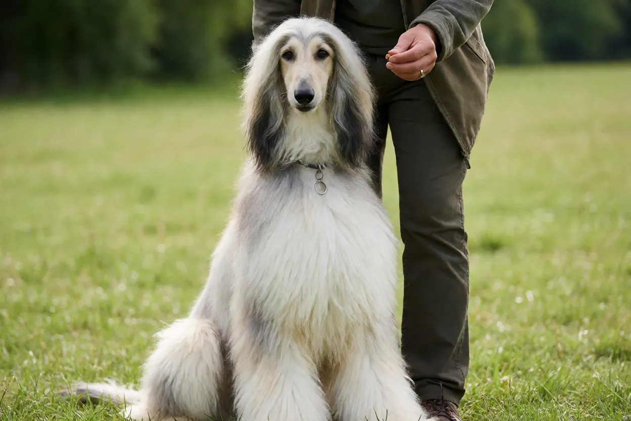 Afghan Hound em sess&atilde;o de treino com refor&ccedil;o positivo