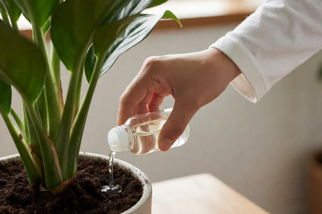 Aplica&ccedil;&atilde;o de adubo l&iacute;quido dilu&iacute;do em Aglaonema