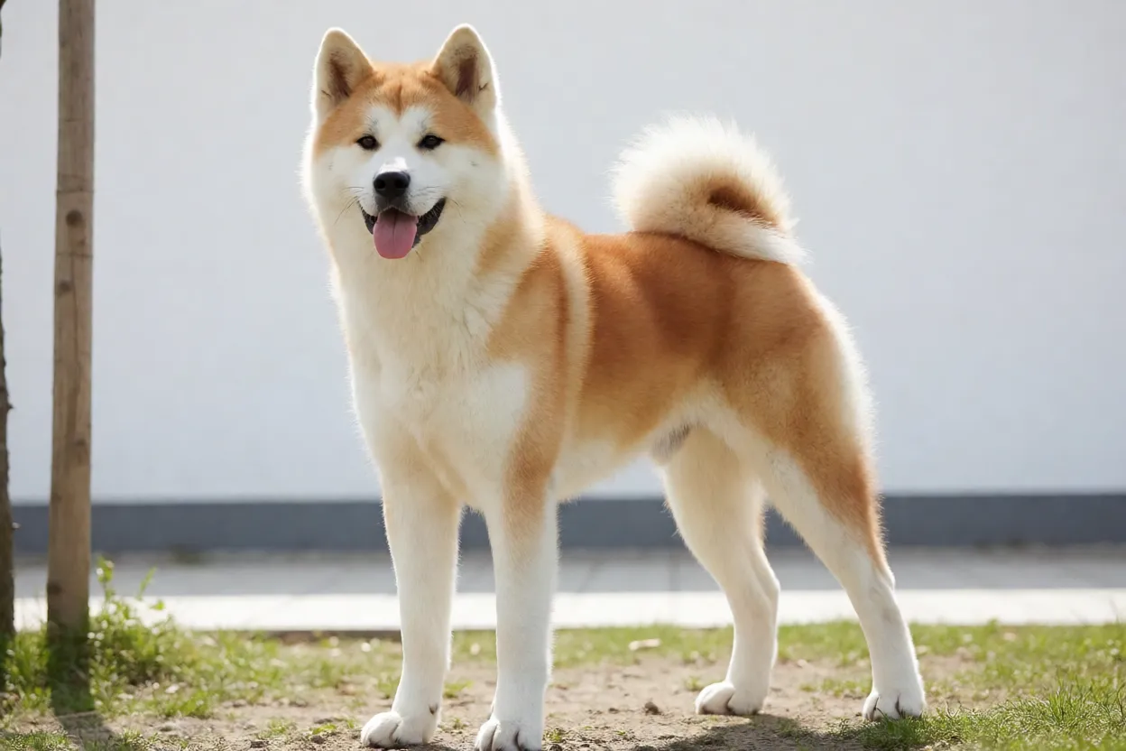 Akita adulto em p&eacute; mostrando porte e estrutura muscular