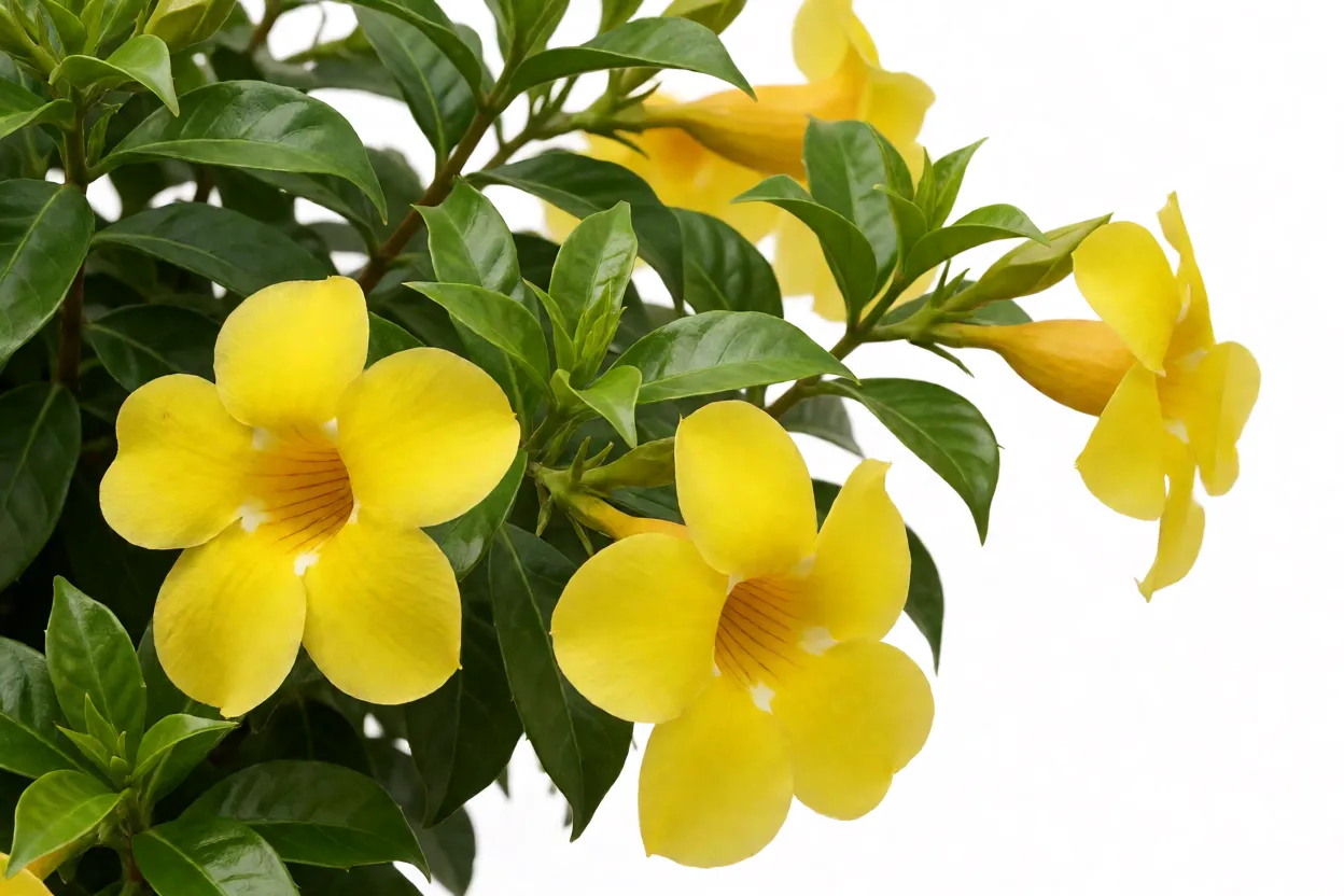 Alamanda amarela banhada por sol pleno