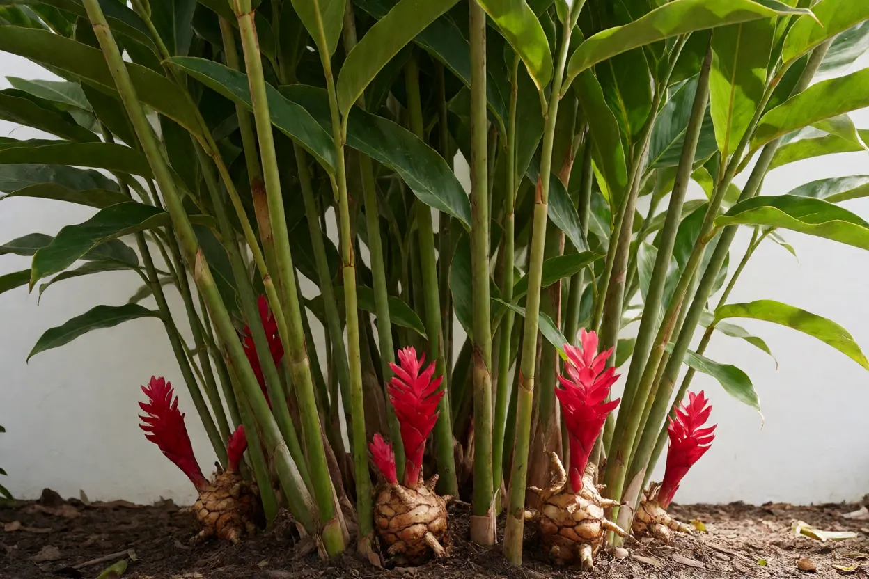 Alpínia-vermelha: características, floração, crescimento e como cultivar Touceira de alpínia-vermelha com folhas e sem flores