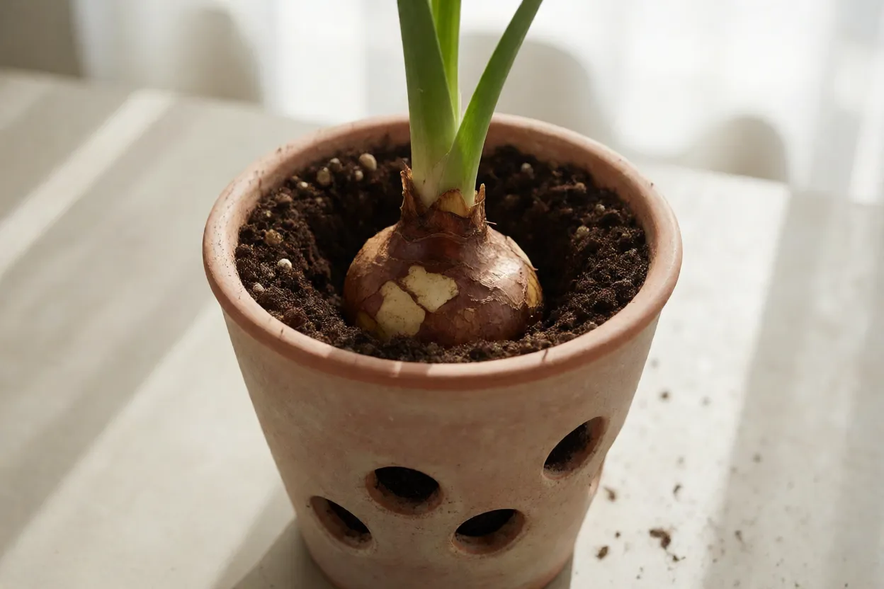 Amarílis-azul: características, floração, cores e cuidados Plantio de bulbo de amarílis-azul em vaso