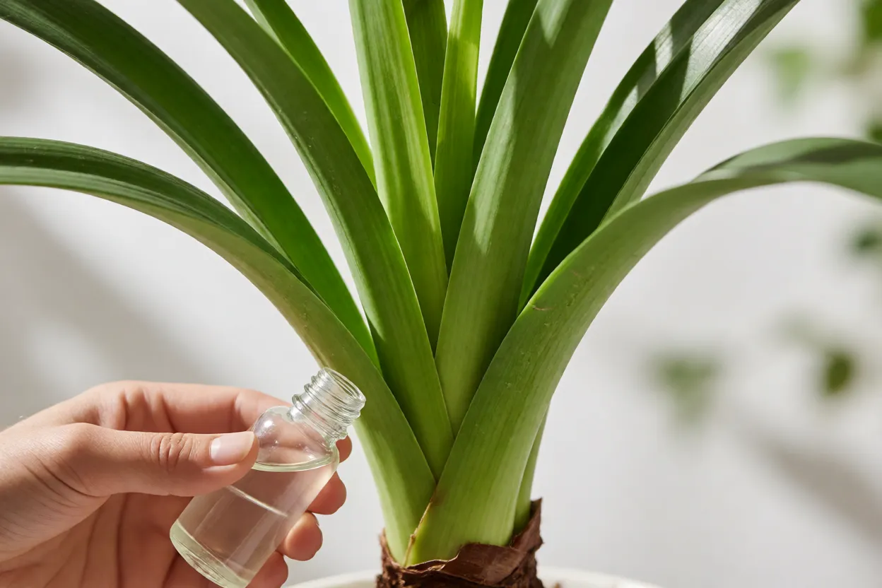 Aplica&ccedil;&atilde;o de fertilizante l&iacute;quido em planta de amar&iacute;lis