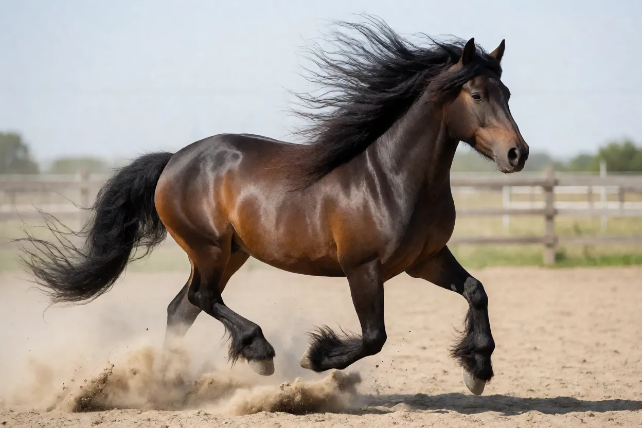 American Drum Horse em trote elevado na pista