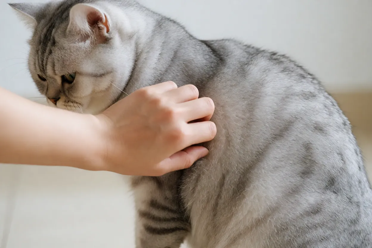 M&atilde;o escovando pelagem curta de American Shorthair