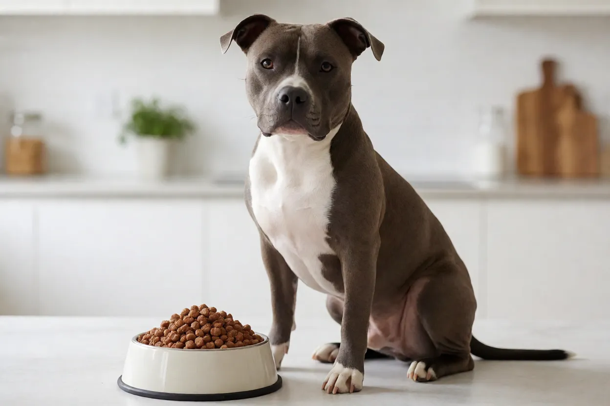 Tigela de ra&ccedil;&atilde;o medida para American Staffordshire Terrier adulto