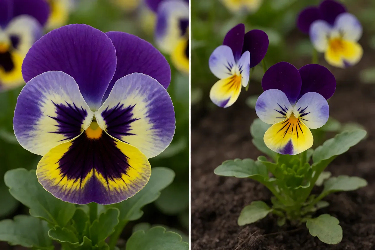 Compara&ccedil;&atilde;o entre amor-perfeito de flor grande e mini violinha