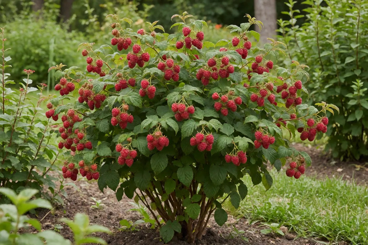 Amora-vermelha Amora-vermelha adulta com frutos vermelhos maduros no jardim