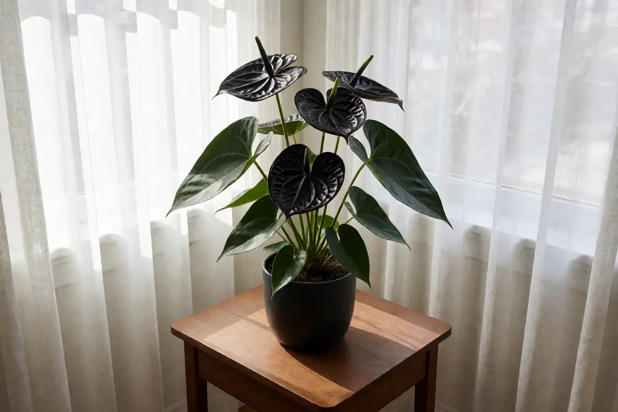 Ant&uacute;rio-negro perto de uma janela com luz suave filtrada por cortina