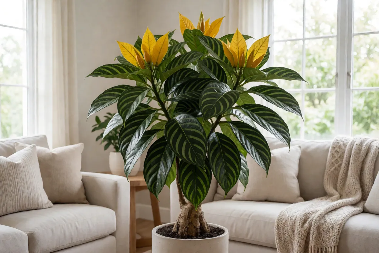 Aphelandra adulta em ambiente de interior bem iluminado