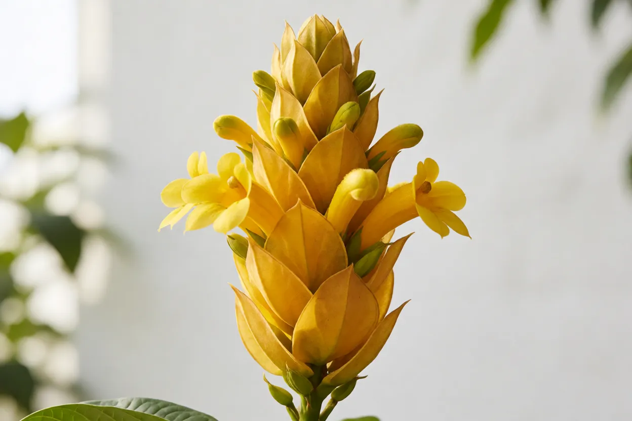Espiga floral amarela da Aphelandra em destaque