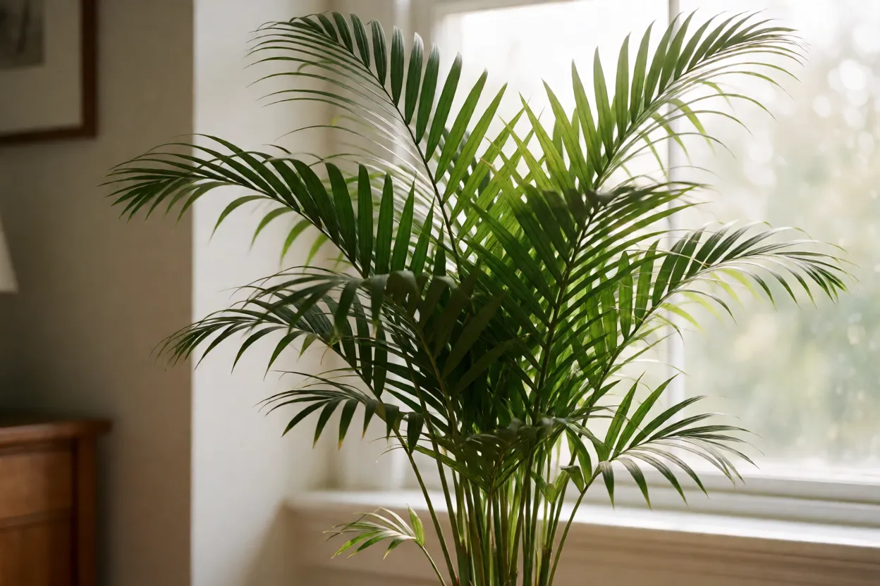 Areca recebendo luz filtrada perto de janela