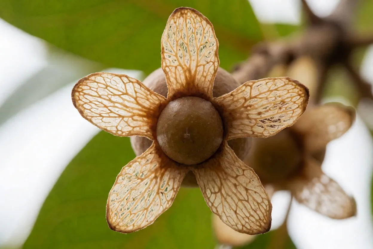 Frutos alados em forma de estrela da aroeira-do-sertão