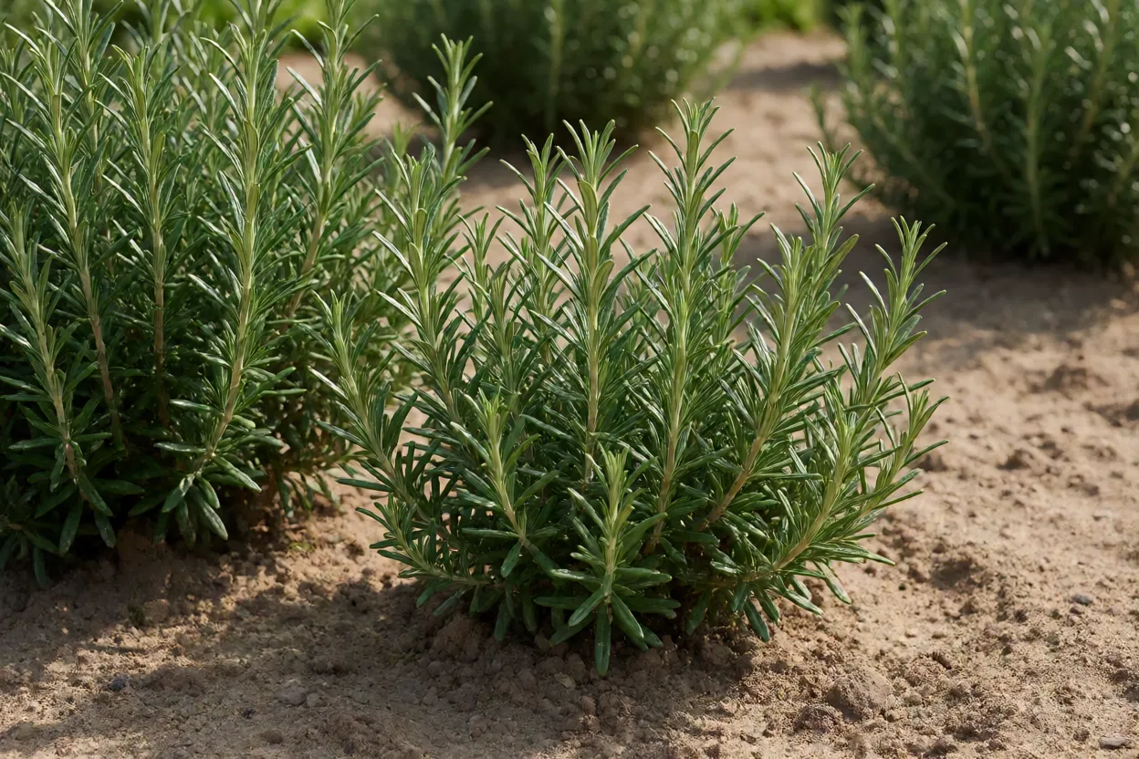 Arruda cultivada em canteiro de solo arenoso e bem drenado sob sol pleno