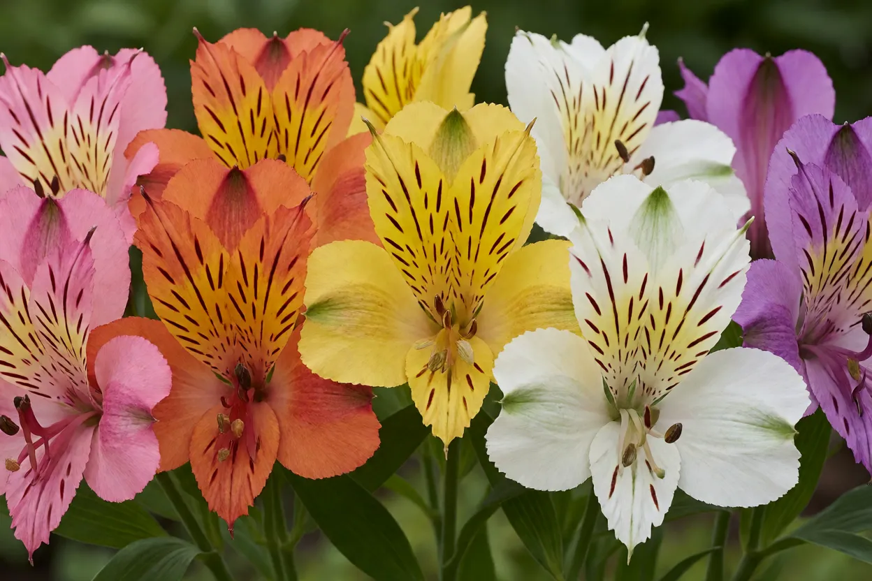 Variedade de cores de flores de astrom&eacute;lia lado a lado