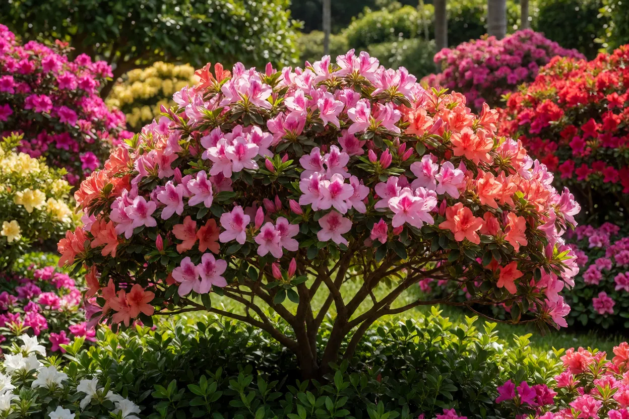 Azaleia florida em jardim residencial brasileiro