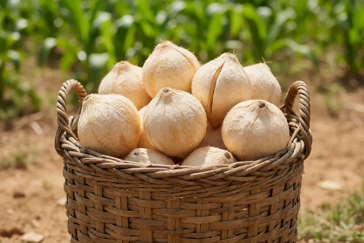 Cesto cheio de cocos babaçu colhidos