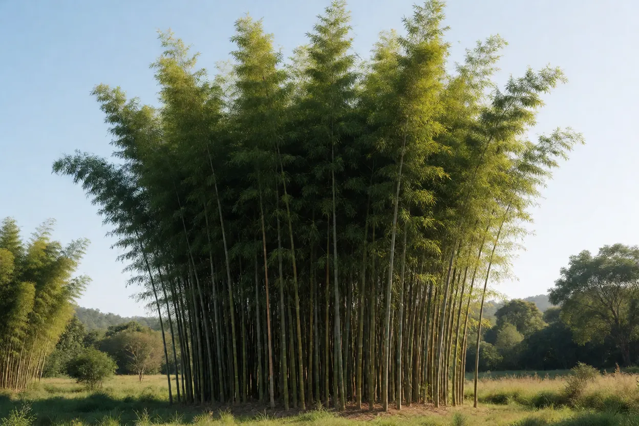 Bambu-brasileiro Touceira adulta de bambu-brasileiro com colmos altos em paisagem rural
