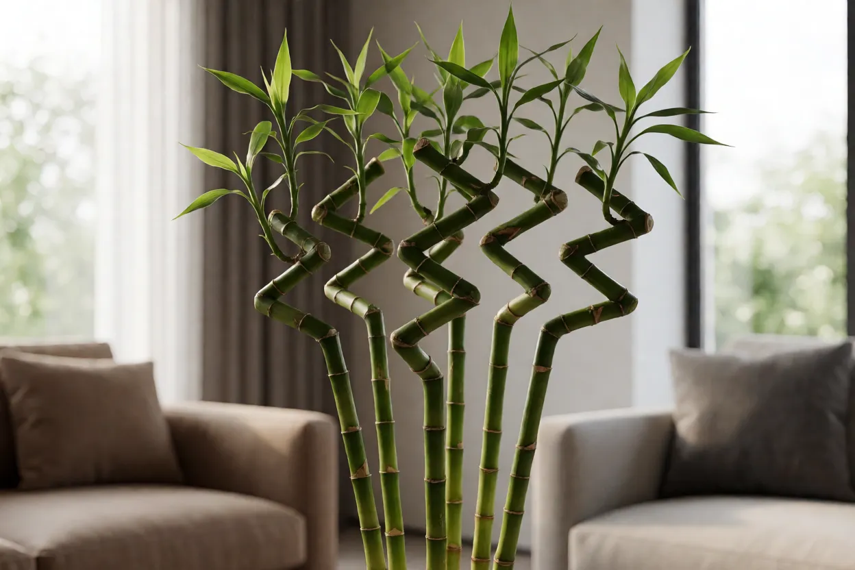 Bambu-da-sorte: significado, crescimento, cultivo na água e cuidados Arranjo de bambu-da-sorte com várias hastes em ambiente de casa