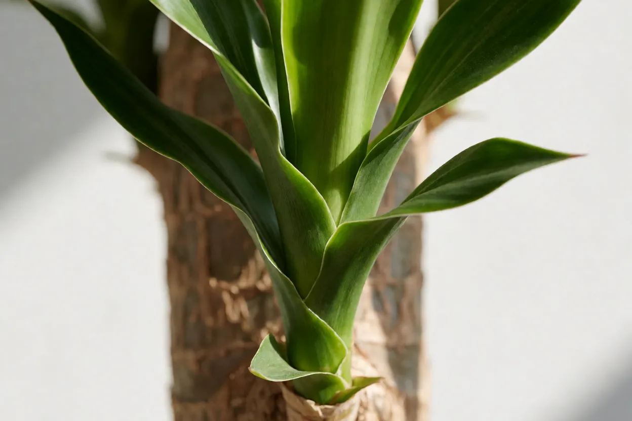 Bambu-da-sorte: significado, crescimento, cultivo na água e cuidados Detalhe de crescimento de haste de bambu-da-sorte com folhas novas