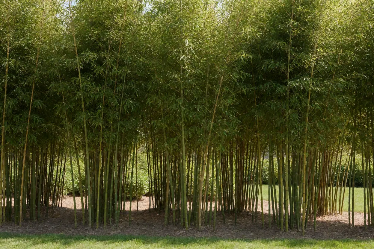 Bambu-moss&ocirc; plantado em &aacute;rea ampla de jardim com sol pleno