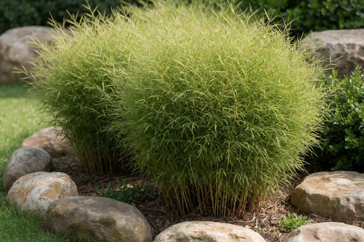 Bambuzinho-de-jardim adulto formando bordadura densa no jardim