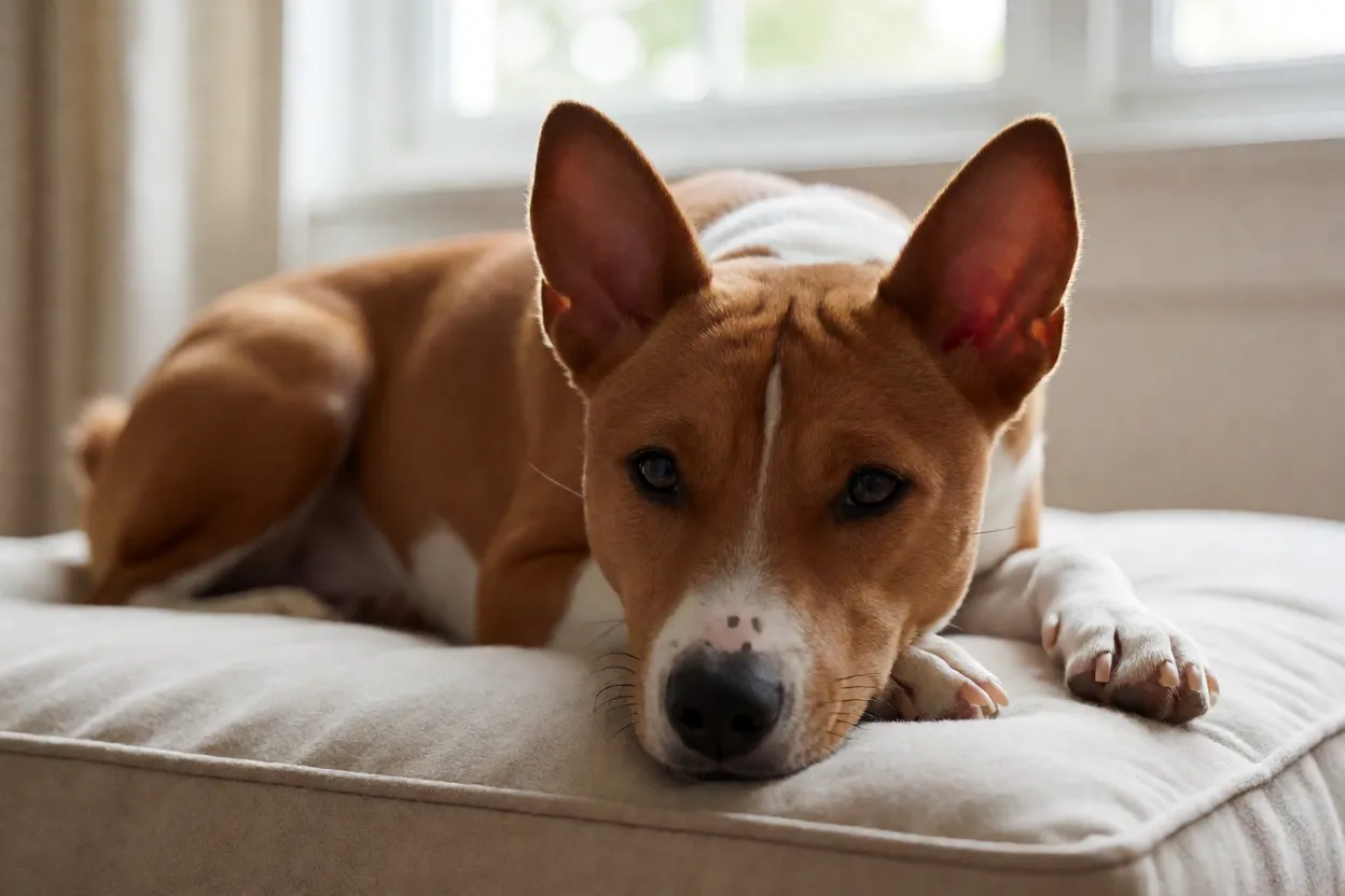 Basenji: personalidade, comportamento e tudo sobre a raça Basenji deitado tranquilo em uma almofada