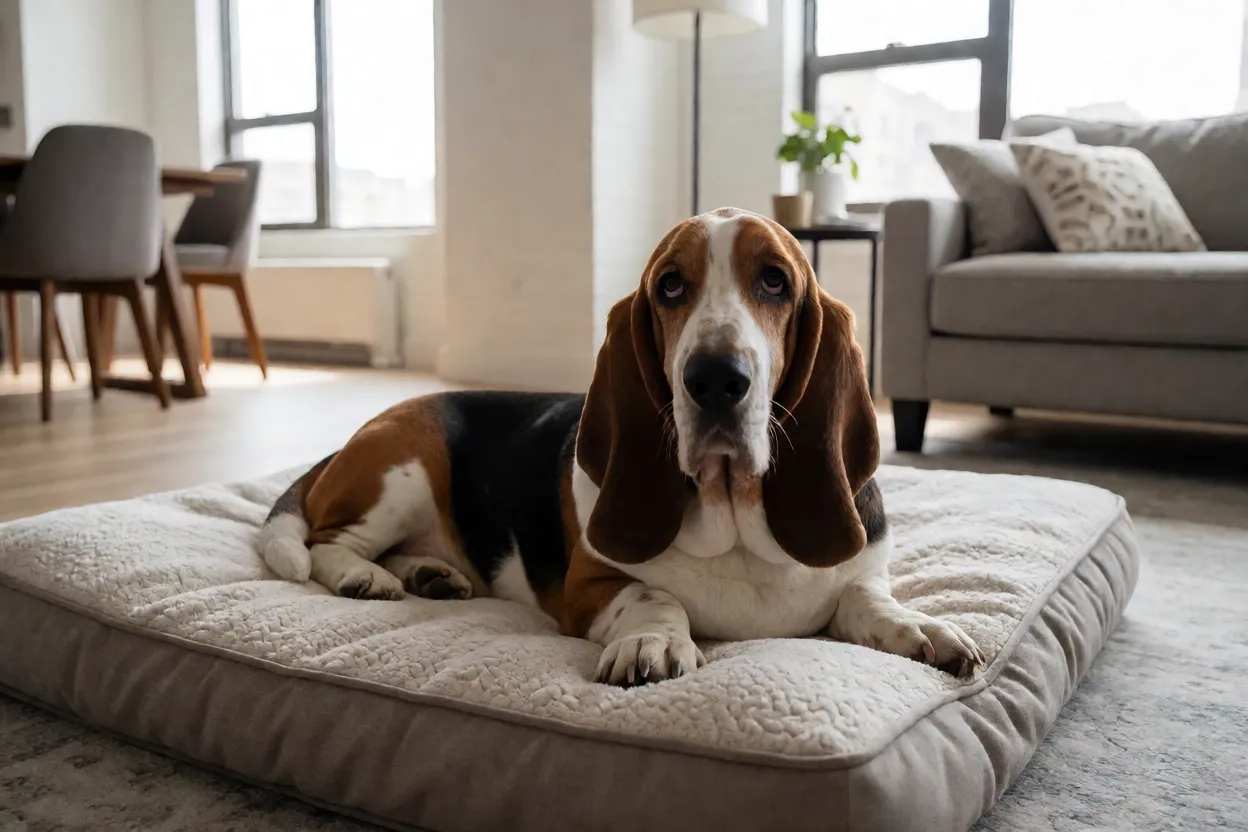 Basset Hound vivendo confortavelmente em apartamento
